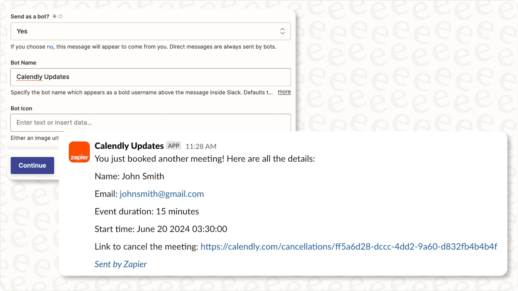 Screenshot showing a Zapier notification in a Slack channel, illustrating workflow automation via Slack AI integration.