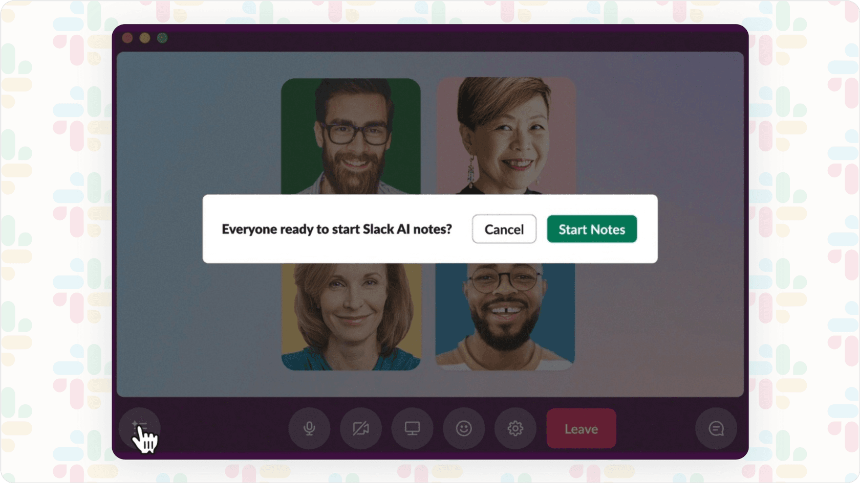 Screenshot showing a Slack Huddle or Canvas, representing future Slack AI pricing capabilities.