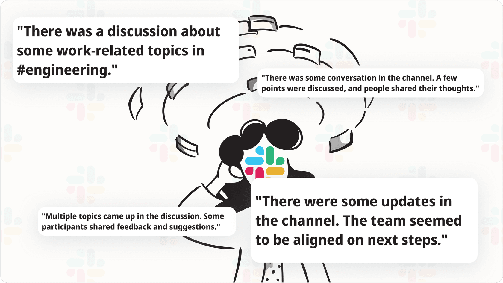 Graphic illustrating the limitations of Slack AI, such as cost and limited data scope.