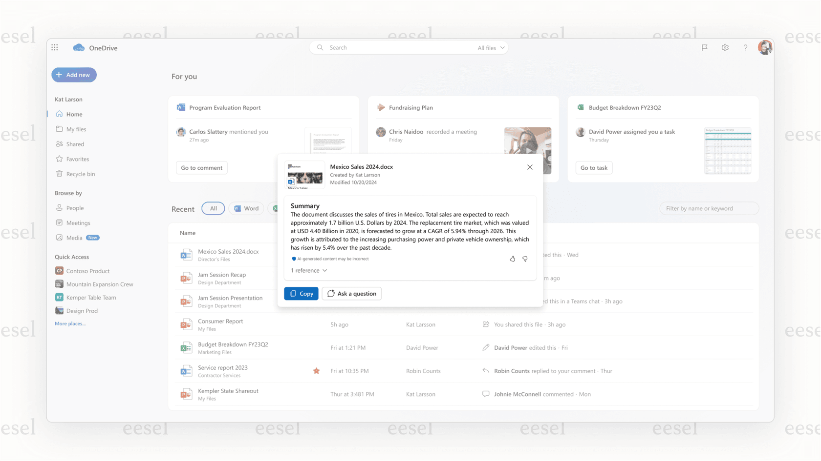 OneDrive AI file summary feature.