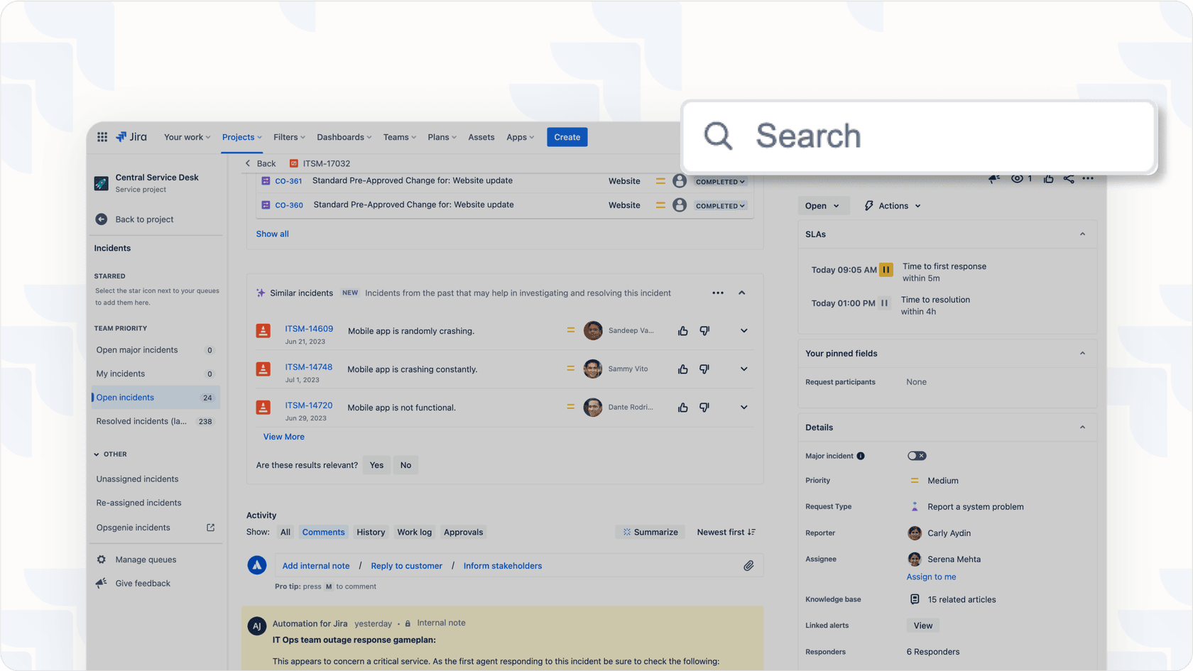 Jira AI search interface overview alt