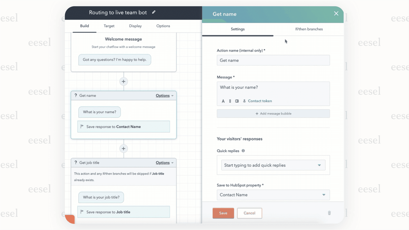 Hubspot AI chatbot rules-based chatflow builder interface 