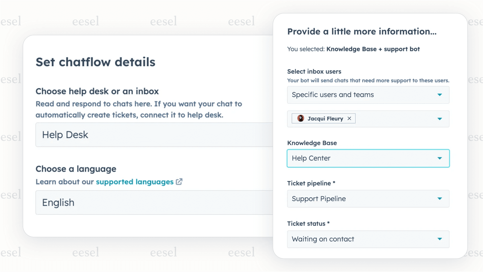 Hubspot AI chatbot Knowledge Base lookup action in the builder 