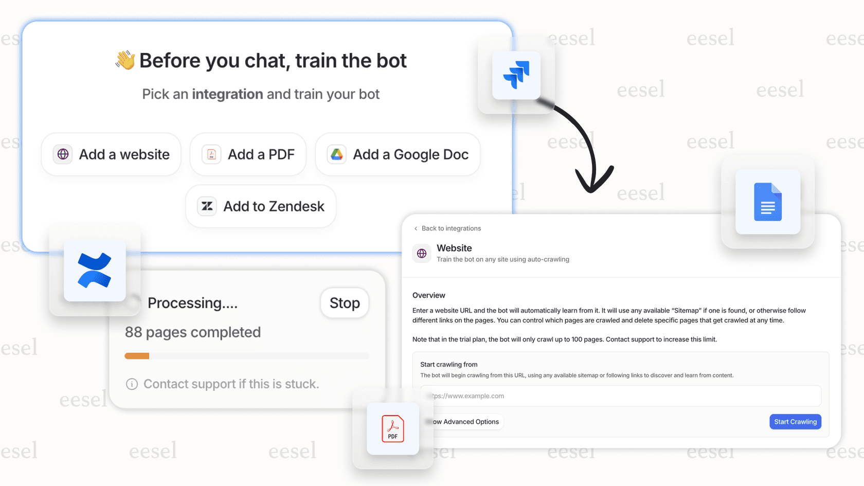 Interface for training a Shopify AI shopping assistant on store policies and FAQs by adding knowledge sources.