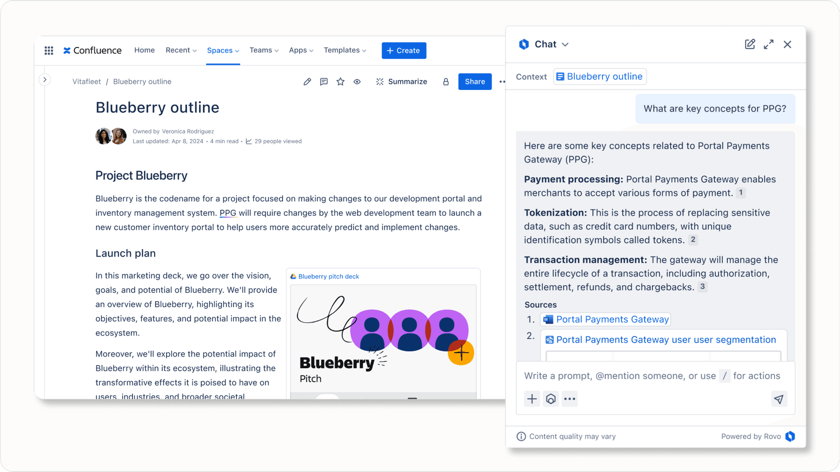 Screenshot of Atlassian Rovo interface within Confluence