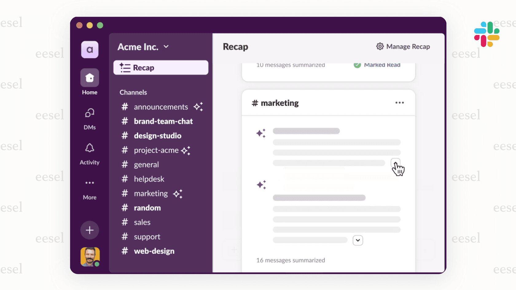 Image of Slack's AI daily recap feature.
