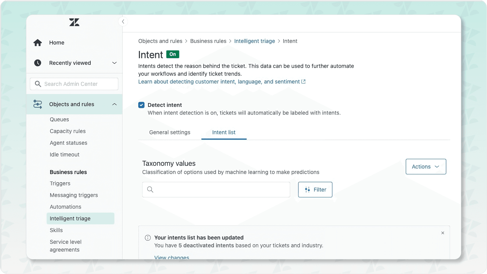 An image on setting up intelligent triage for zendesk automation.