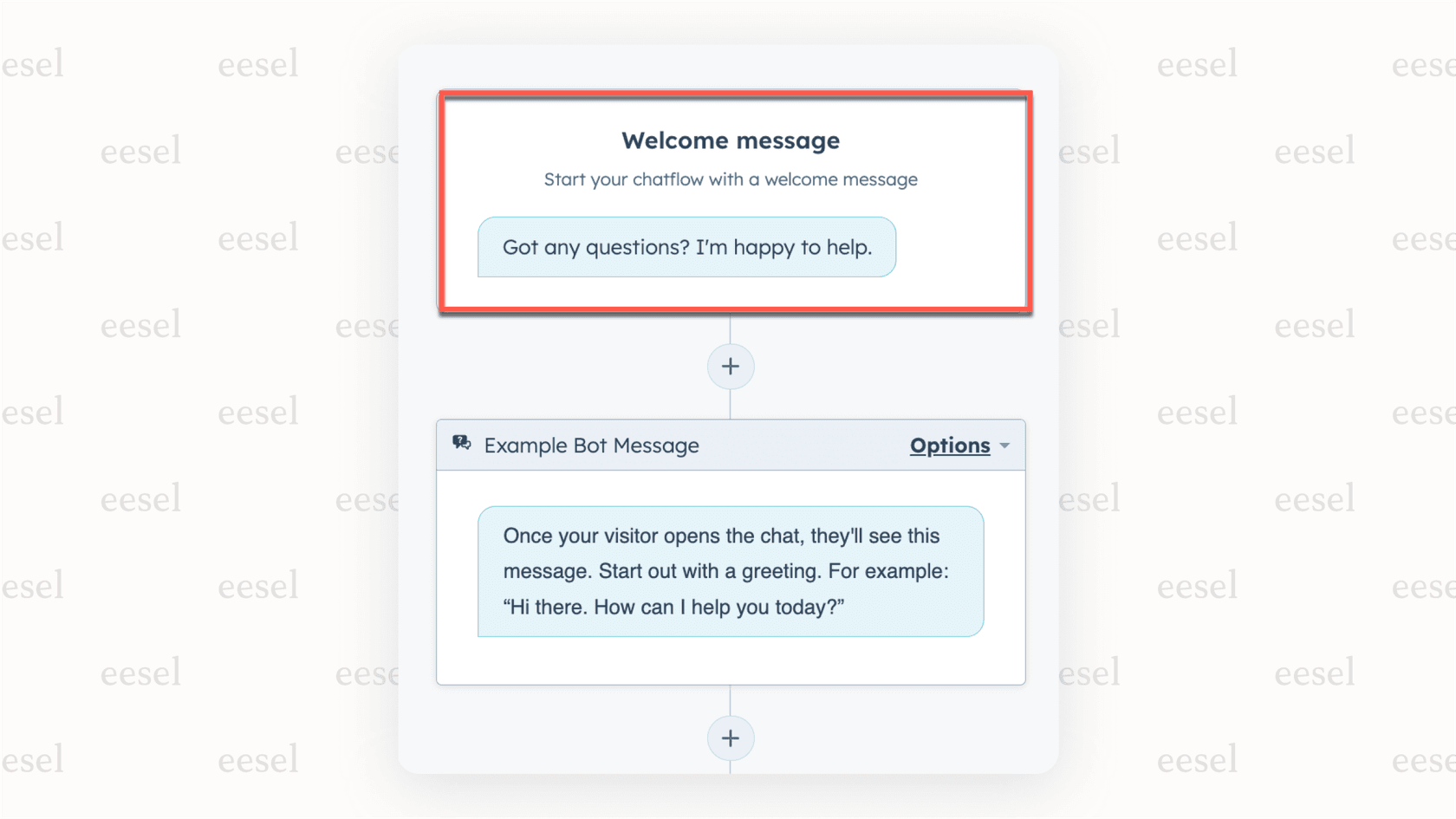 Setting up initial actions in the Hubspot AI chatbot builder 