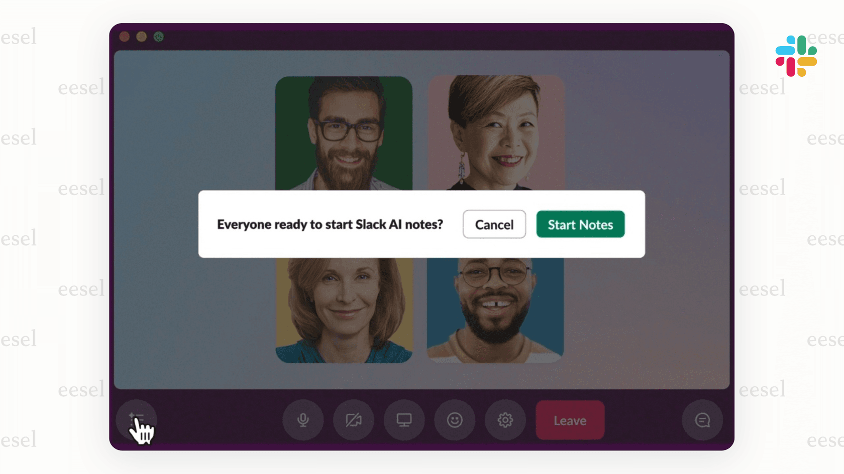 Image of Slack's AI notetaker feature in Huddle.