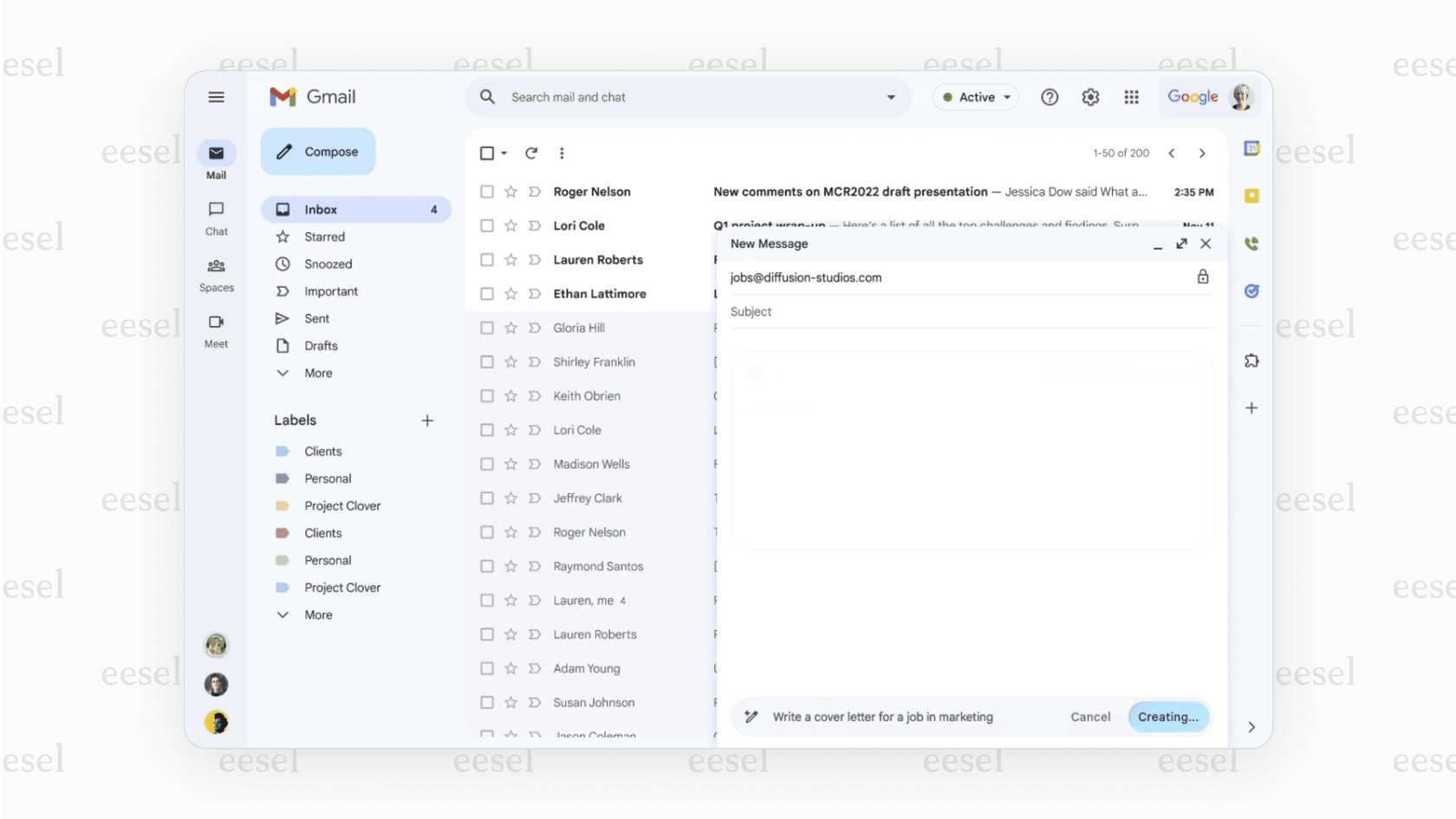 Screenshot showing Google's built-in Gmail AI features like Smart Reply or Smart Compose.