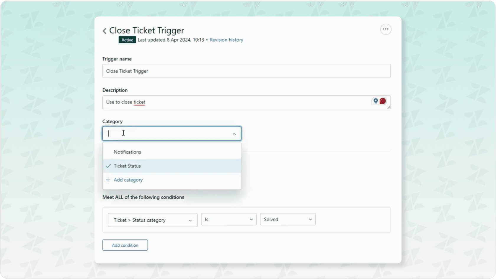 Image of setting up zendesk AI automation.