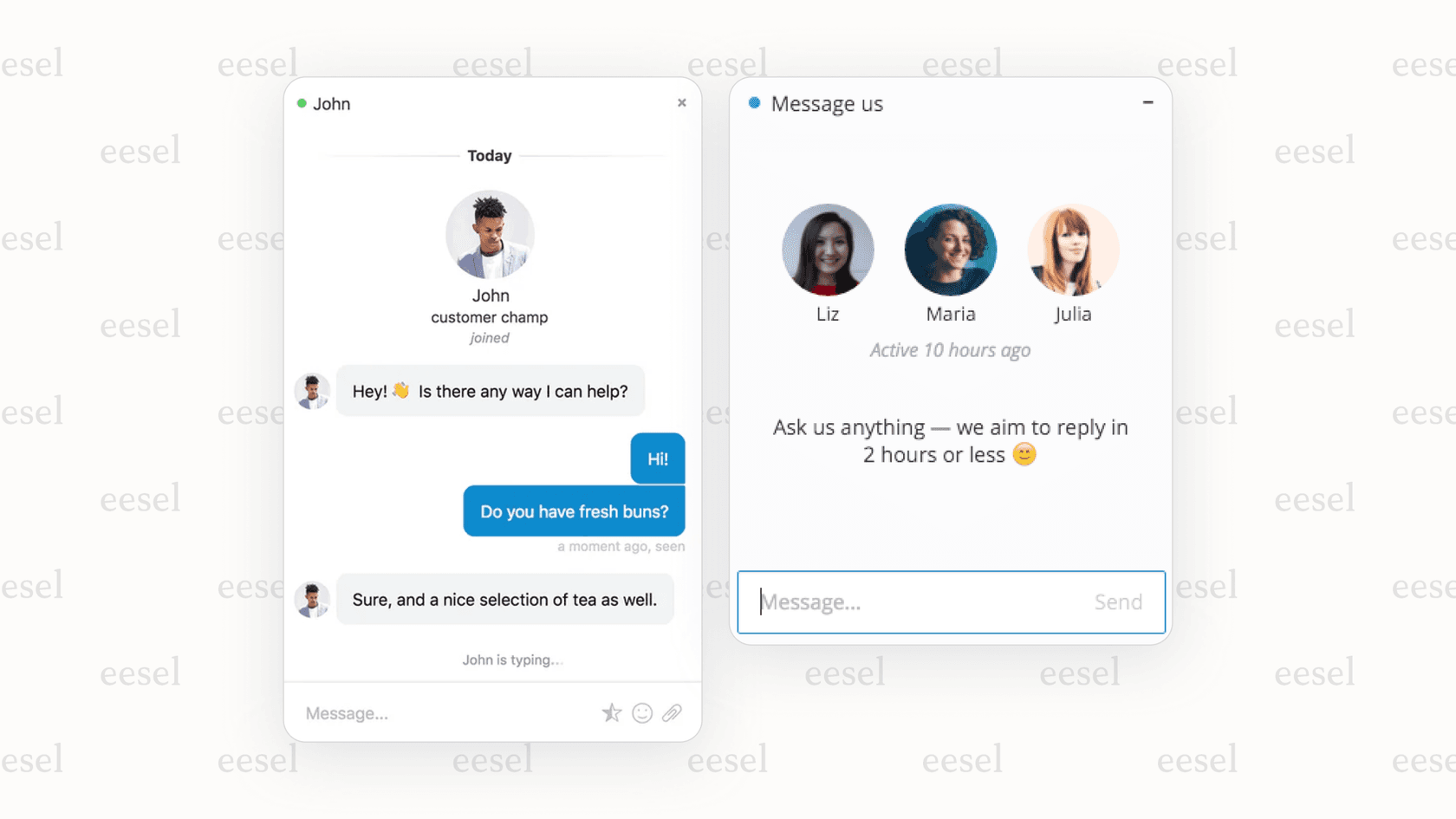 Screenshot of the Chatra AI chatbot for Shopify widget on a website.