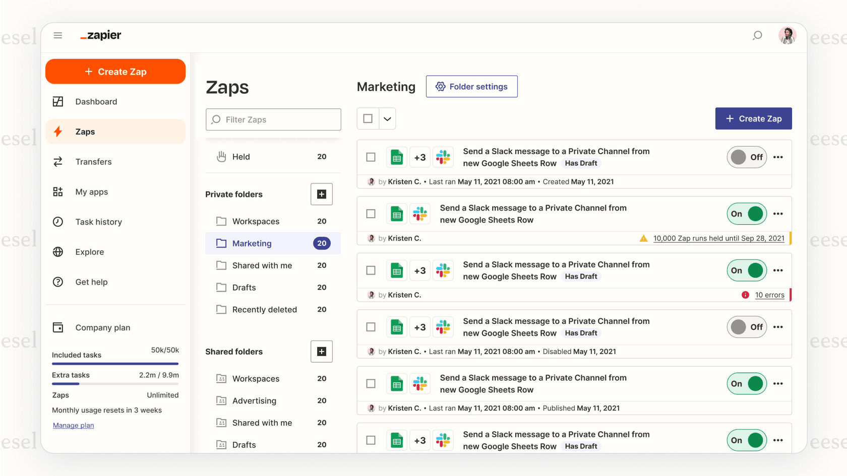 Screenshot of an AI integration platform dashboard displaying various connectors for tools like Slack, Zendesk, and Google Docs, relevant for building a Slack AI assistant.