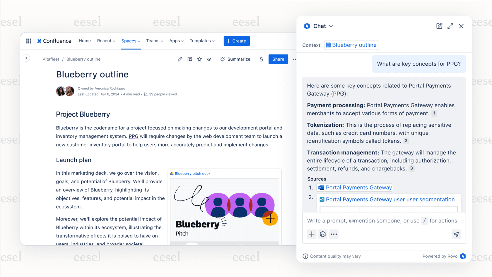 A screenshot providing an Atlassian overview of the AI summary feature within a Confluence document.