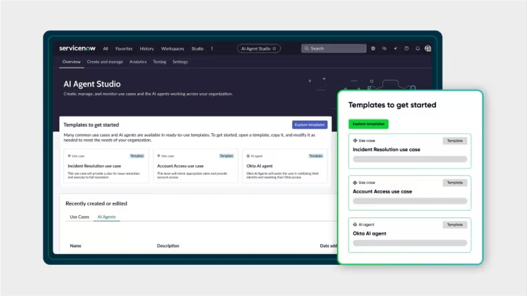 Screenshot of the Servicenow AI Agent Studio, a key feature for customizing Servicenow AI agents without writing code.