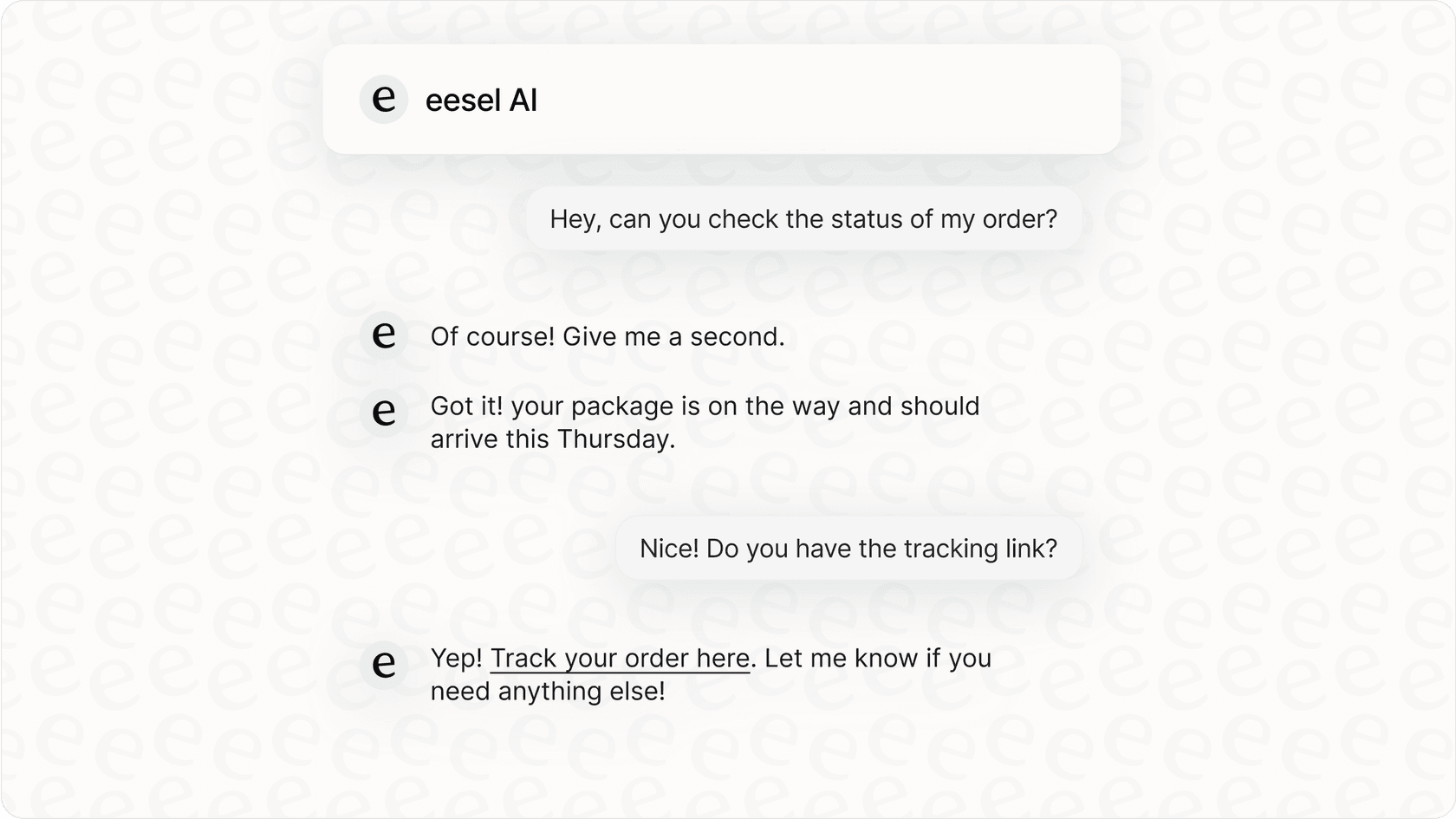 Screenshot showing a bot or human AI agent chat interface with a customer query.