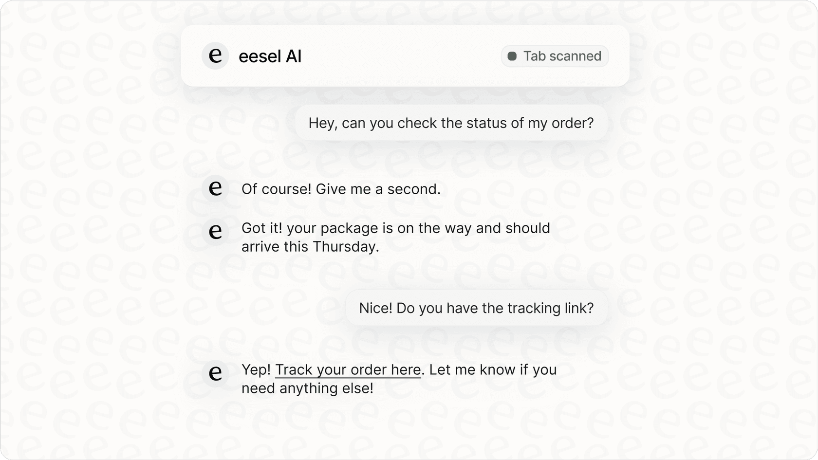 Screenshot showing eesel AI agent in a customer support chat, demonstrating the agentic definition in action by handling a query.