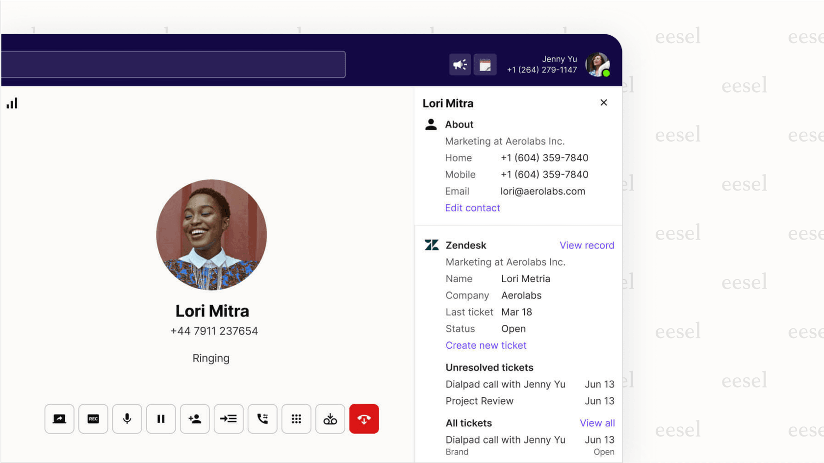 A view of the Dialpad user interface showing a CRM integration, a feature that impacts the overall Dialpad pricing plan you choose.