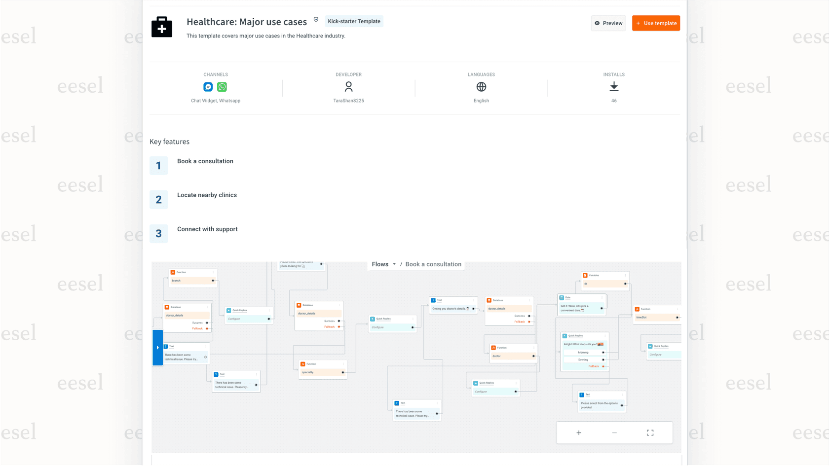 A screenshot for this Yellow.ai Overview showing the platform's no-code builder, with a visual canvas and nodes for creating conversational flows.