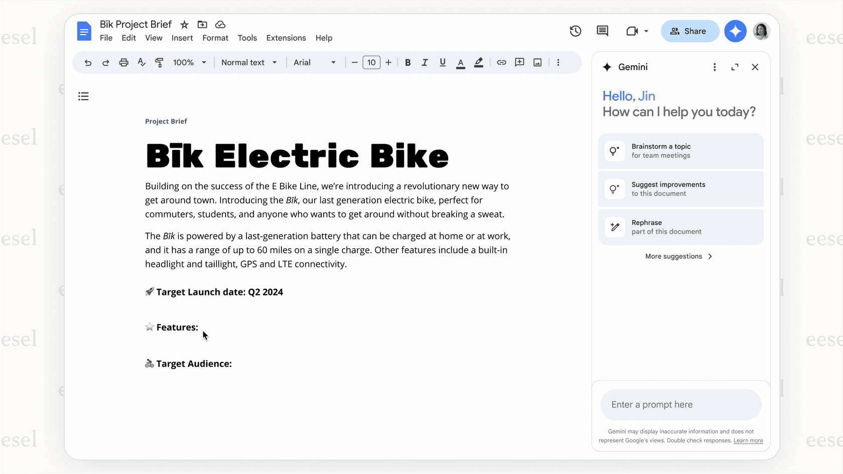 A demonstration of the Google Docs AI creating a blog post outline to overcome writer's block.