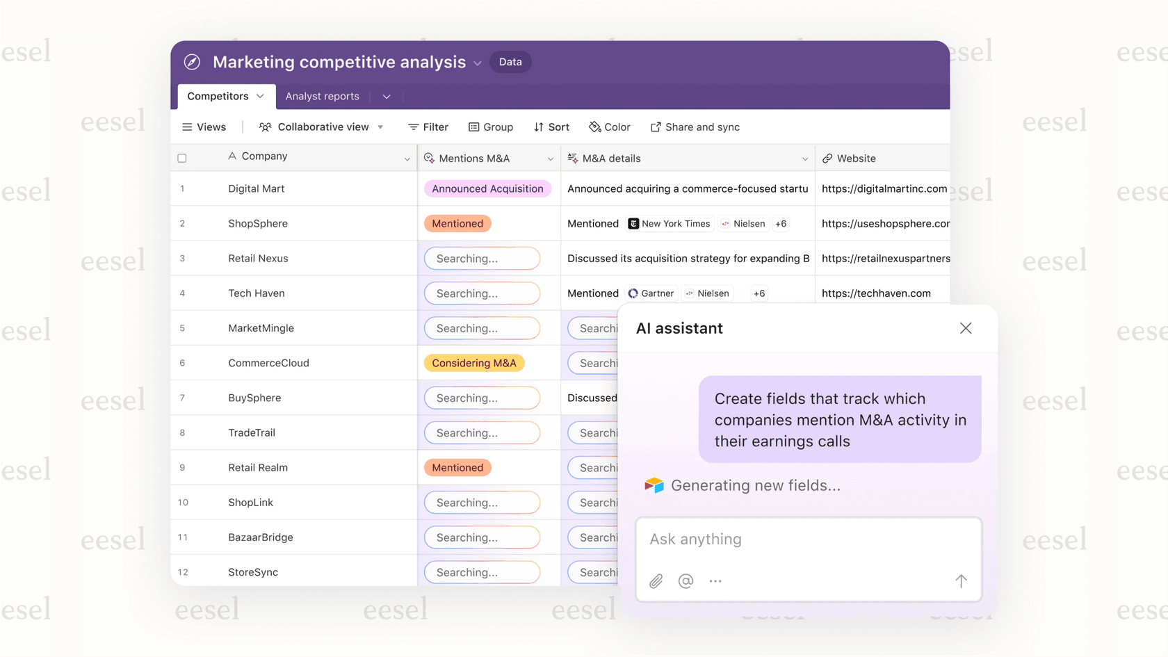 An example of a user asking Airtable AI a question about their data in plain English and receiving a direct answer.