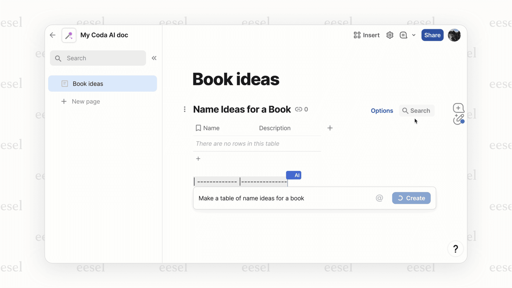 A screenshot demonstrating how the Coda ai assistant builds a structured table from a simple natural language prompt about competitors.