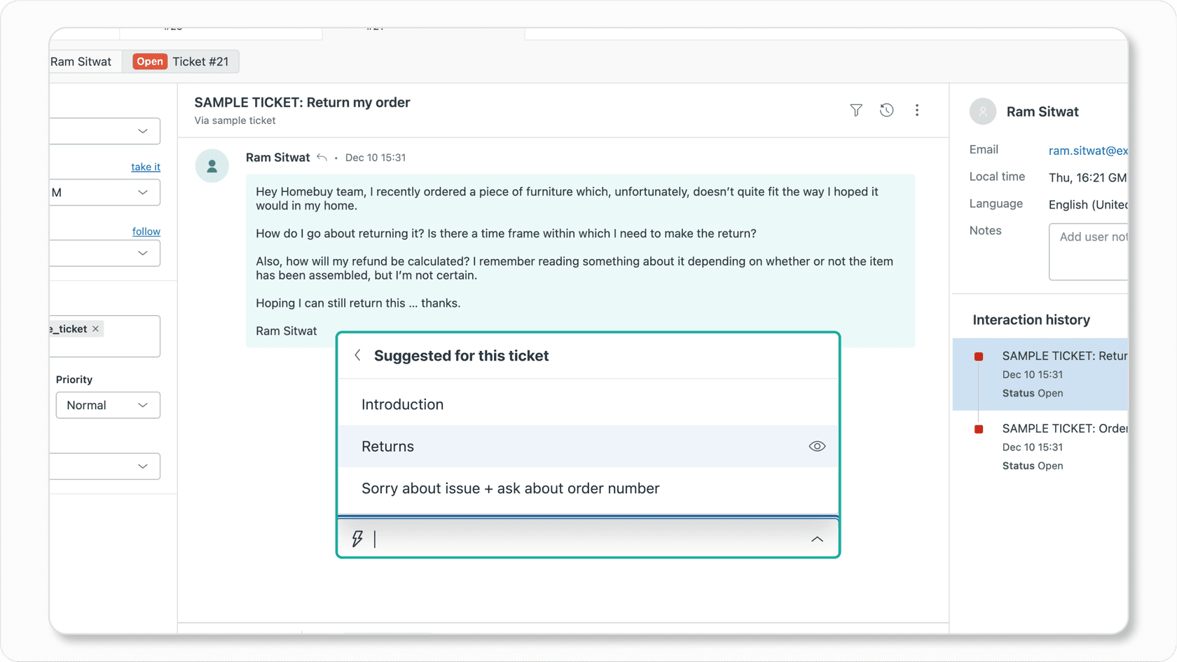Screenshot showing a copilot interface integrated within a helpdesk application, providing context-aware assistance, illustrating what is copilot in action.