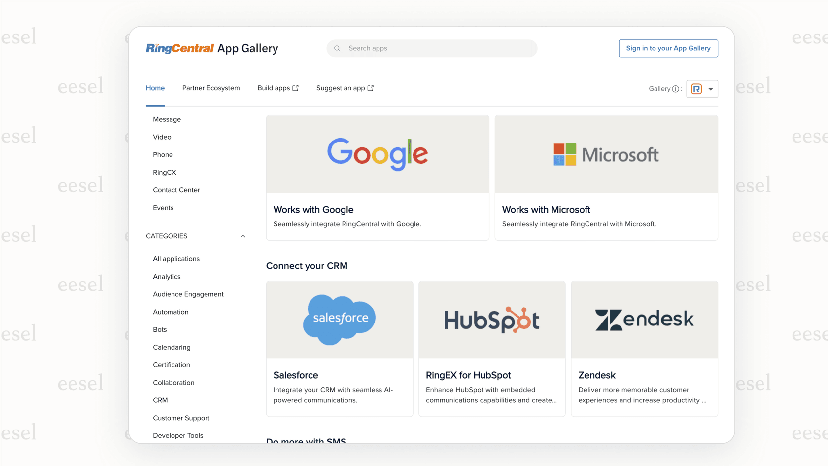 The integrations marketplace in RingCentral, showing why it is one of the best Dialpad alternatives for businesses needing many app connections.