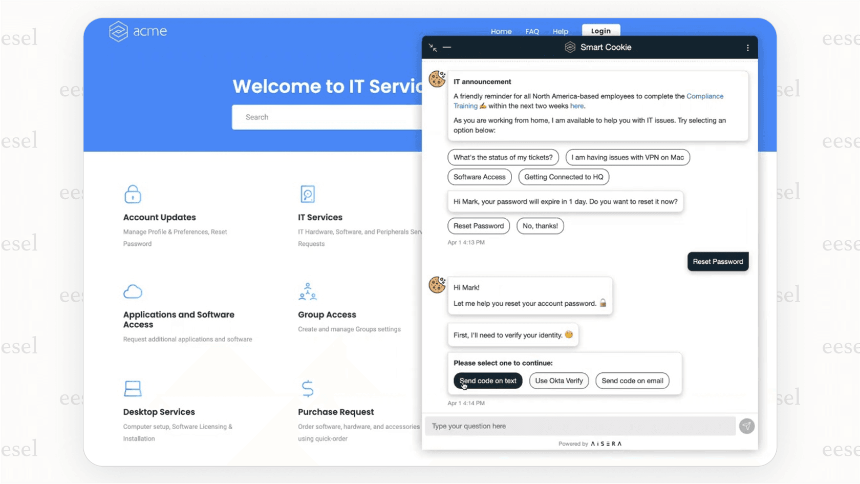 The Aisera Agent Assist copilot feature showing a case summary and next-best-action recommendations for an active support ticket.