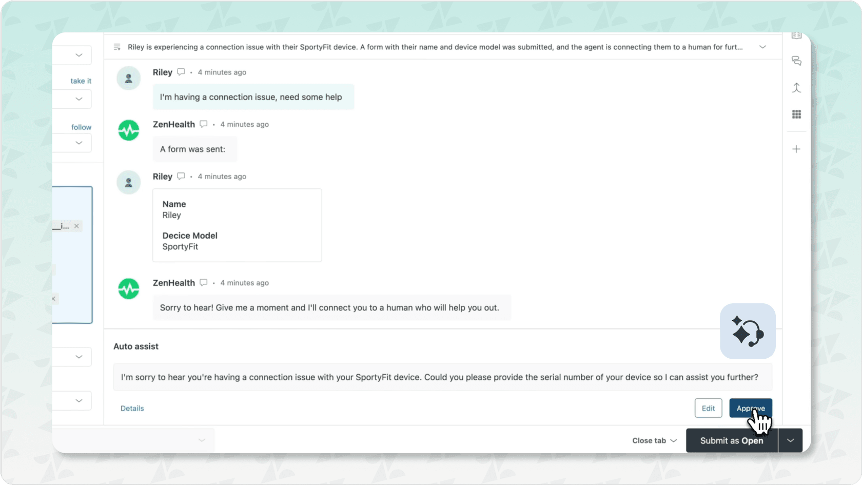 Screenshot of the Zendesk agent workspace interface, demonstrating how agents manage customer service tickets.