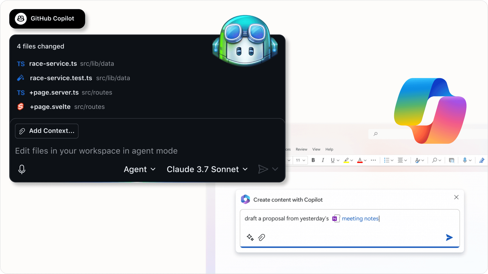 Copilot, including logos or interface snippets from Microsoft Copilot and GitHub Copilot