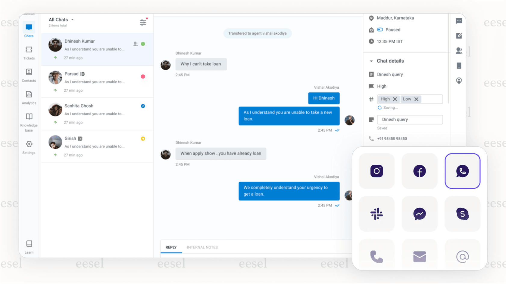 A screenshot for this Yellow.ai Overview displaying the various channel integrations available, such as icons for WhatsApp, Voice, Email, and SMS.