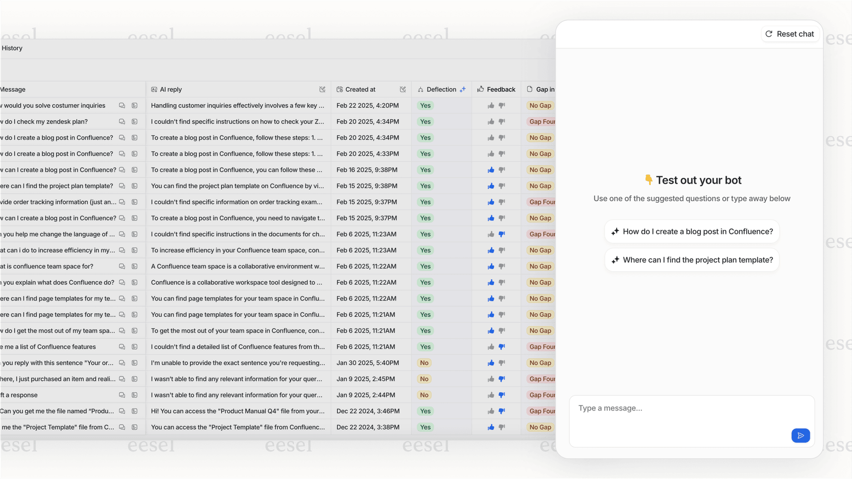A screenshot from our Aisera reviews showing the eesel AI simulation dashboard, which visualizes potential ROI and automation rates before you commit.