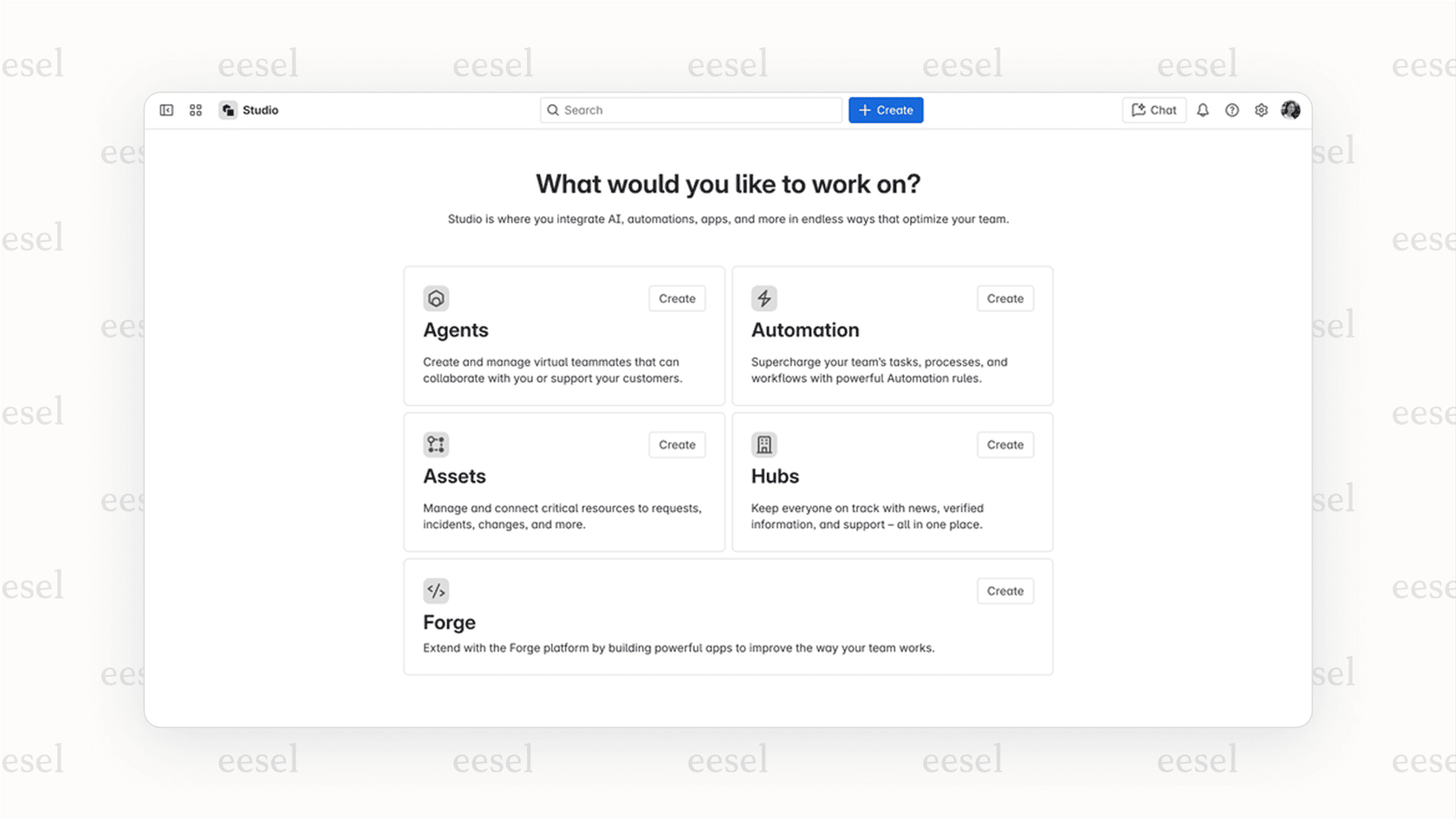 A view of the Rovo Studio, the no-code tool for building a custom Rovo agent by defining its purpose and connecting it to data sources.