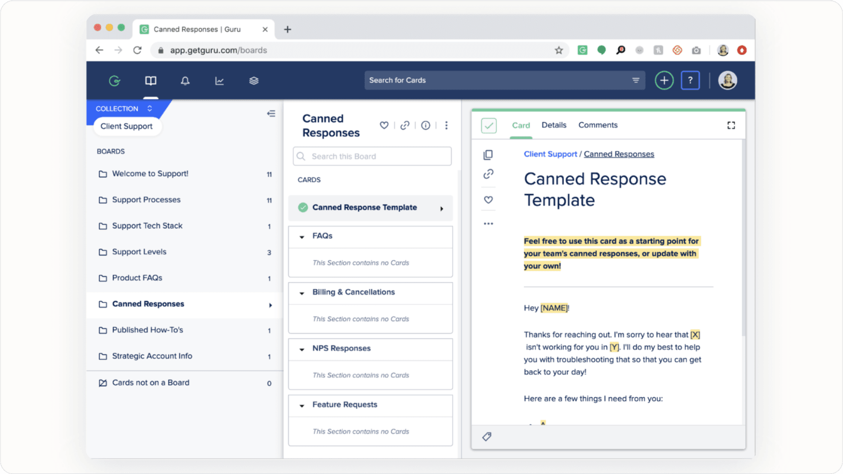 Screenshot of a knowledge base platform interface displaying the organizational structure with categories, subcategories, and tags to help users navigate and find information in the internal knowledge base. 