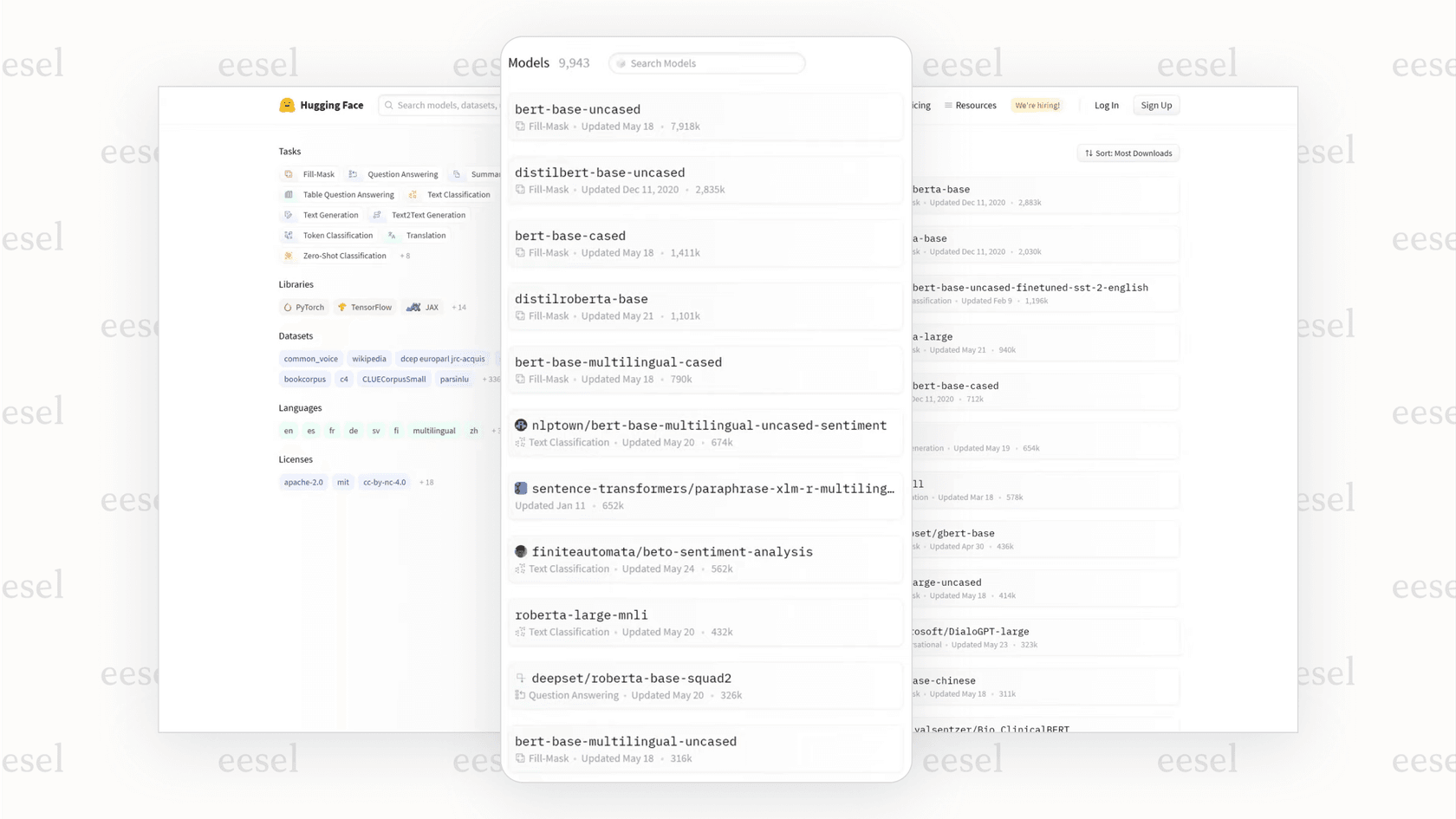 A view of the extensive model library on Hugging Face, highlighting why it is a top open-source choice among Forefront AI alternatives for developers.