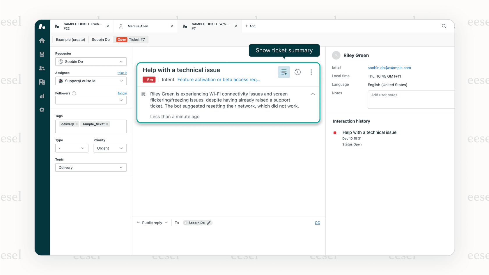 An example of an AI copilot from eesel AI, a core feature that is often a separate add-on that can increase the total Forethought pricing.