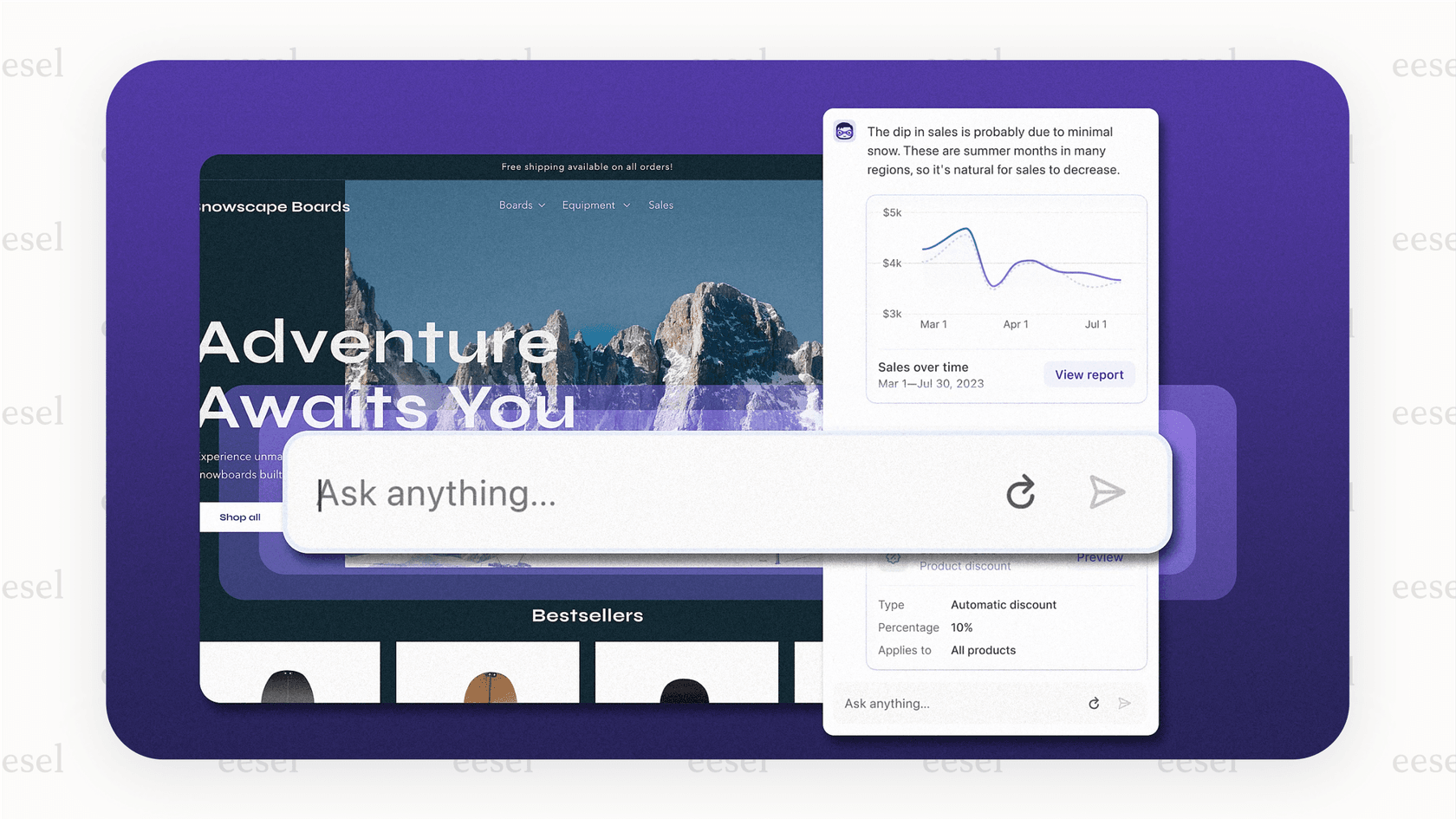 An image showing the Shopify Sidekick interface, a conversational Shopify AI assistant that provides business insights and strategic advice.
