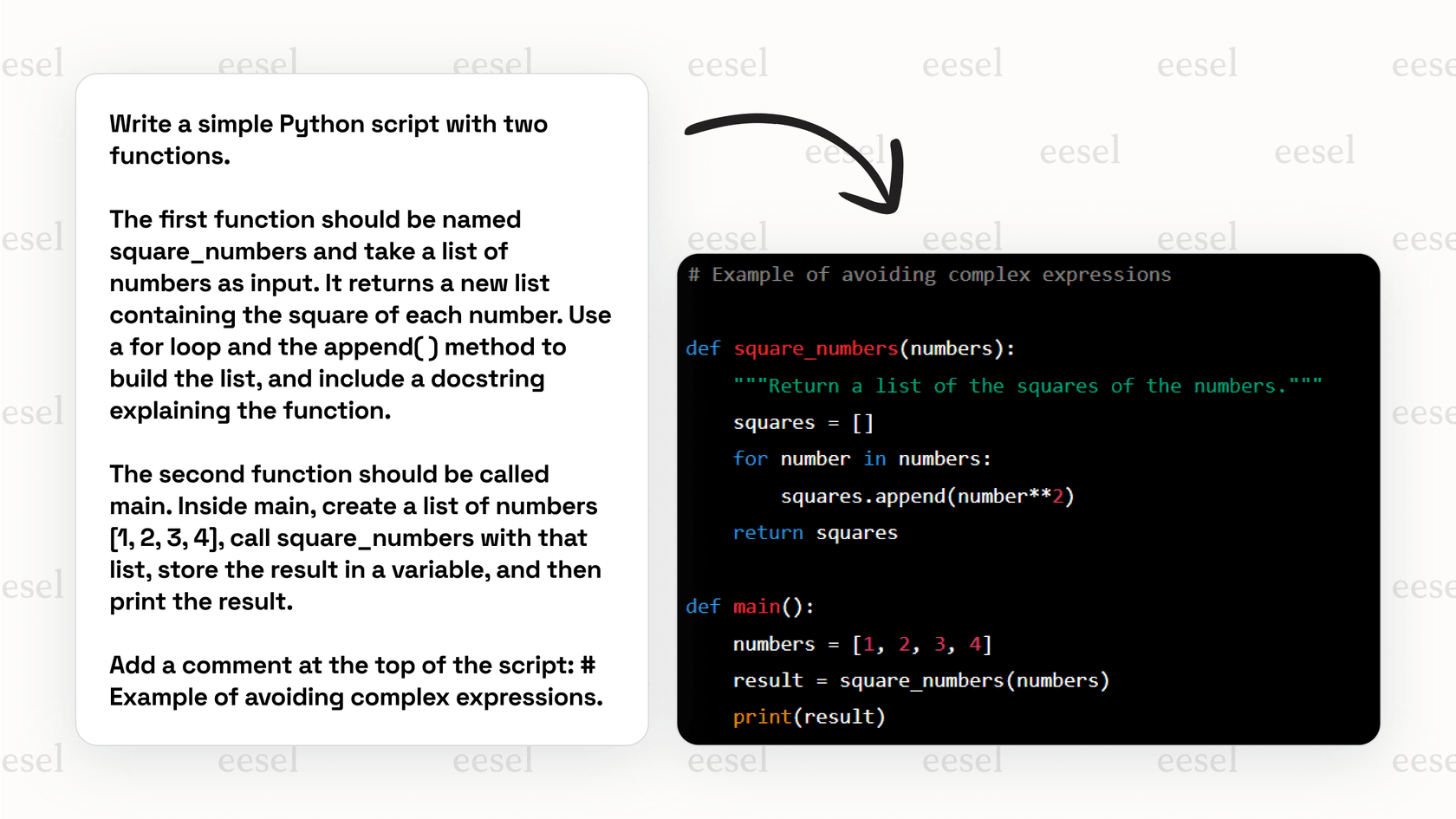 An example of the DeepSeek model generating a block of code from a text prompt, showing its strength as a coding-focused option for Forefront AI alternatives.