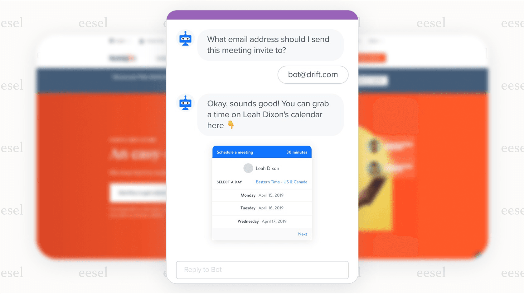 A screenshot of a Drift chatbot interaction on a website, showing how Chatbase alternatives for B2B can engage visitors, qualify them as leads, and schedule sales meetings automatically.