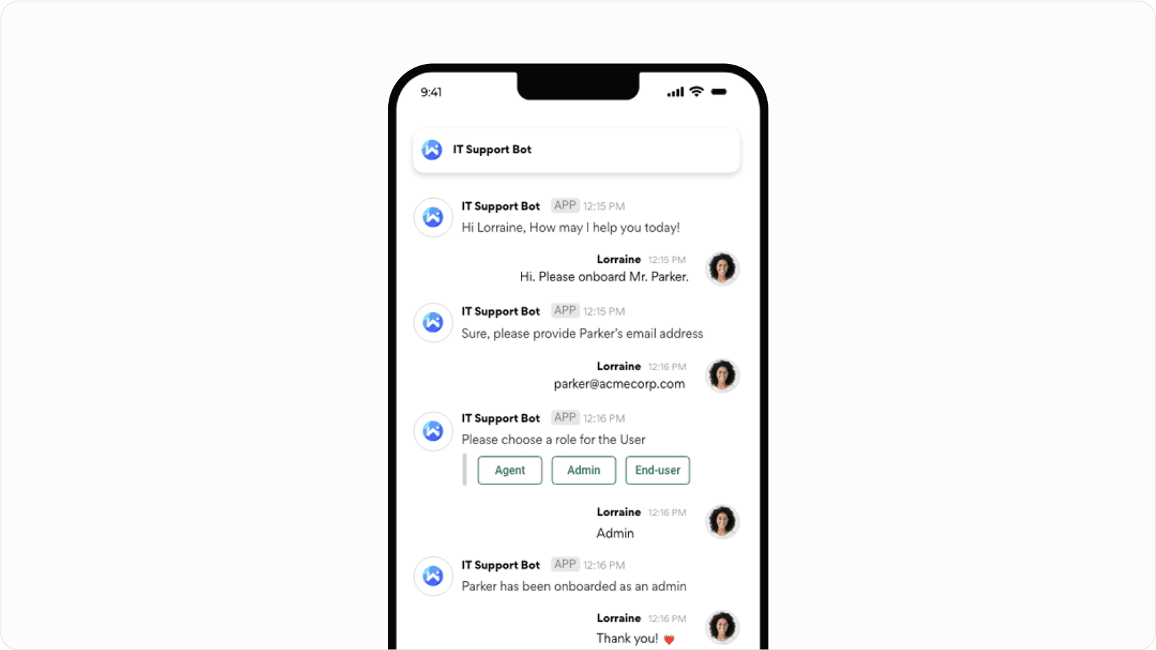 Screenshot of a Slack conversation where an AI bot answers an HR policy question, showing practical ai agent examples in HR.