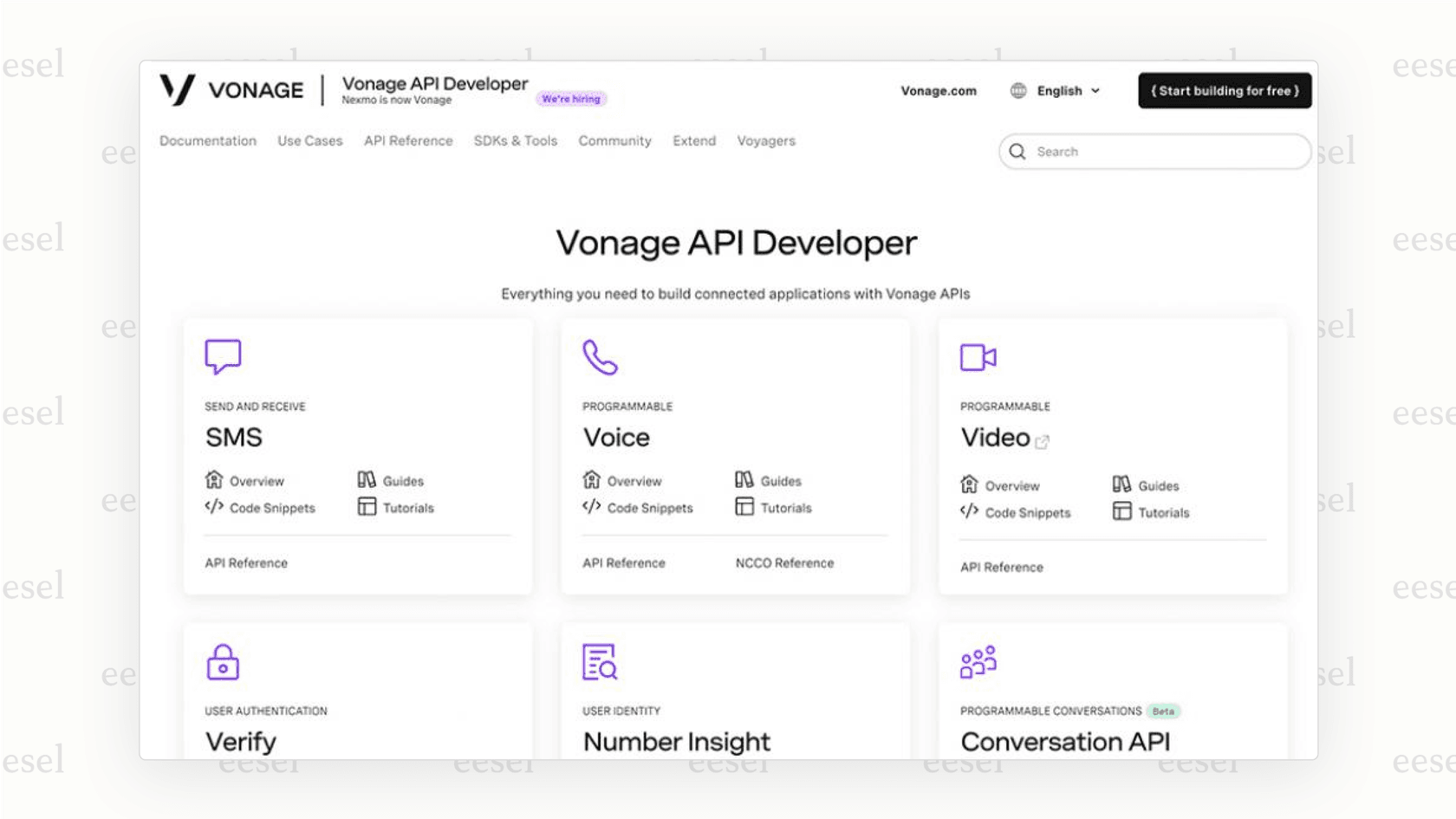 The developer-focused API dashboard from Vonage, illustrating its powerful customization for businesses seeking flexible Dialpad alternatives.