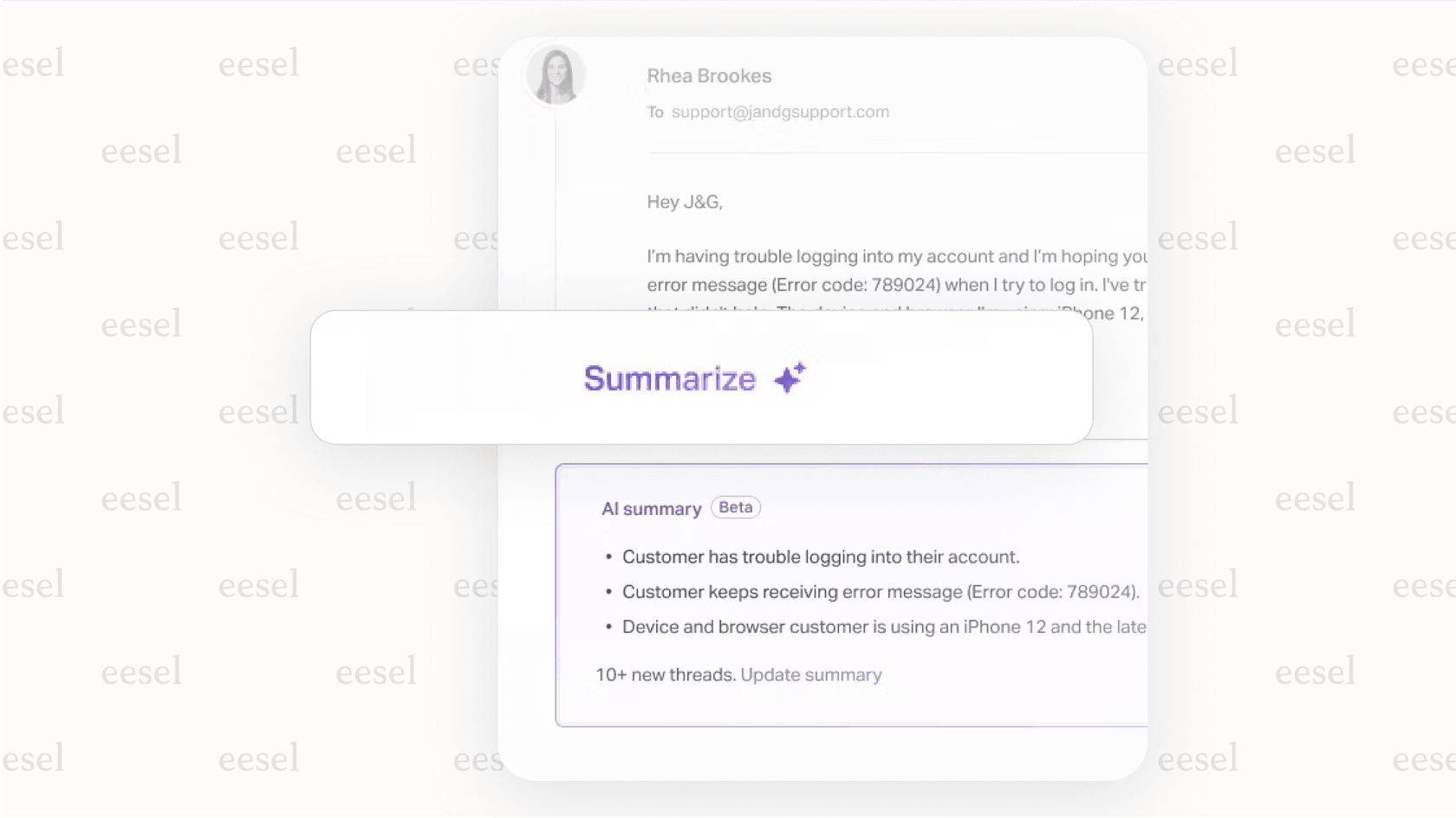 A view of the Help Scout inbox with an AI summary feature, demonstrating its focus on agent assistance for those seeking human-first Helpcrunch alternatives.