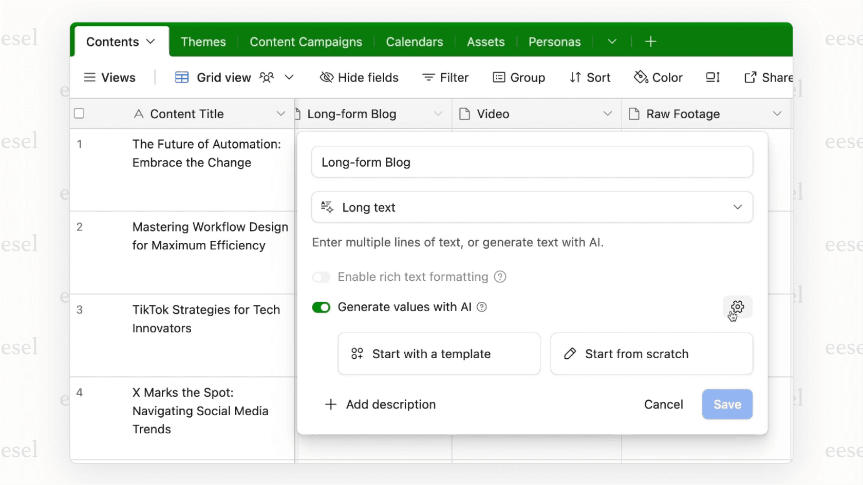 A screenshot showing Airtable AI automatically filling in company information like industry and location by researching the web.