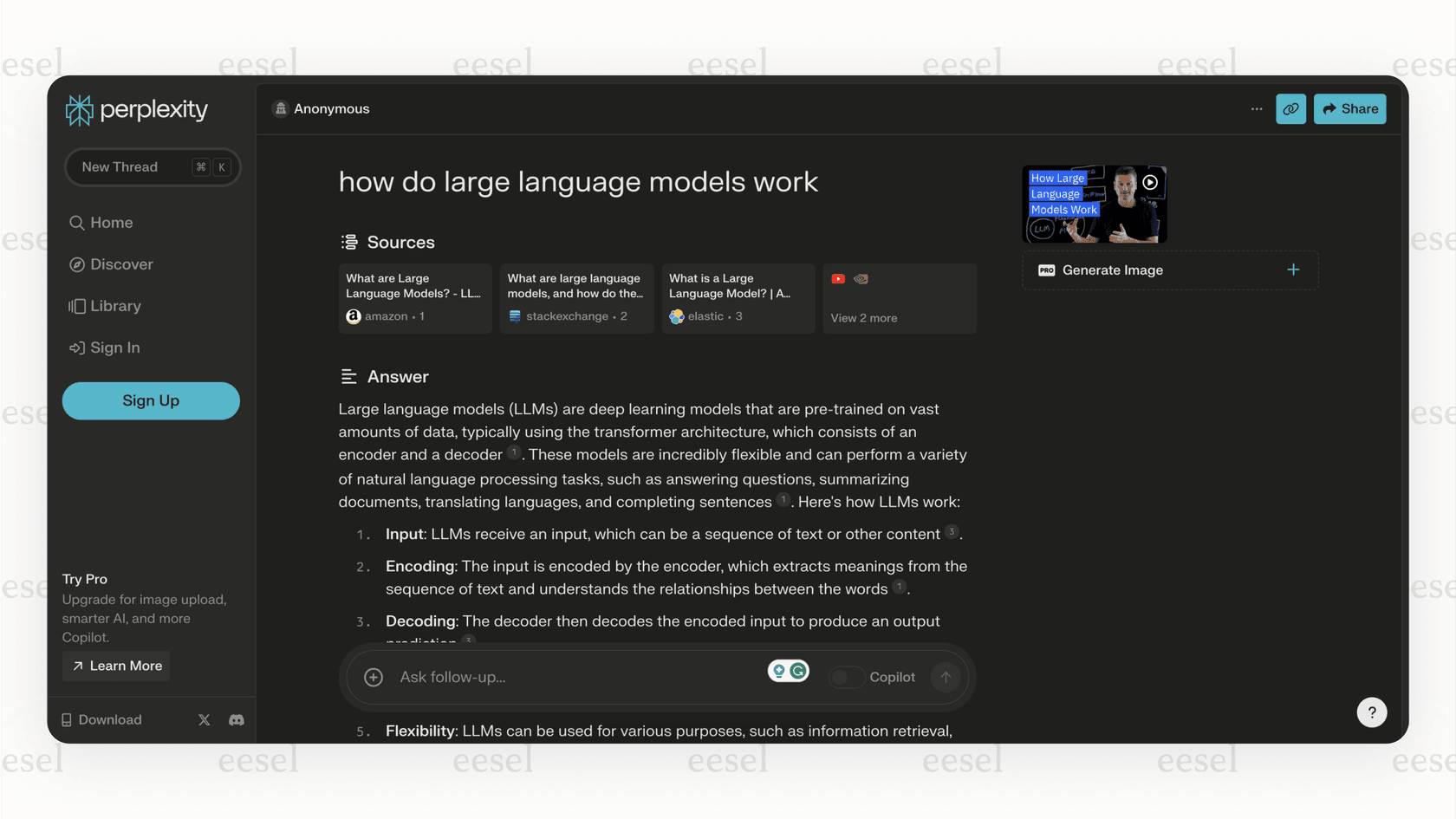 A screenshot of a search result from Perplexity AI, showing the sourced and cited answer, which makes it an excellent research-focused choice from the list of Forefront AI alternatives.