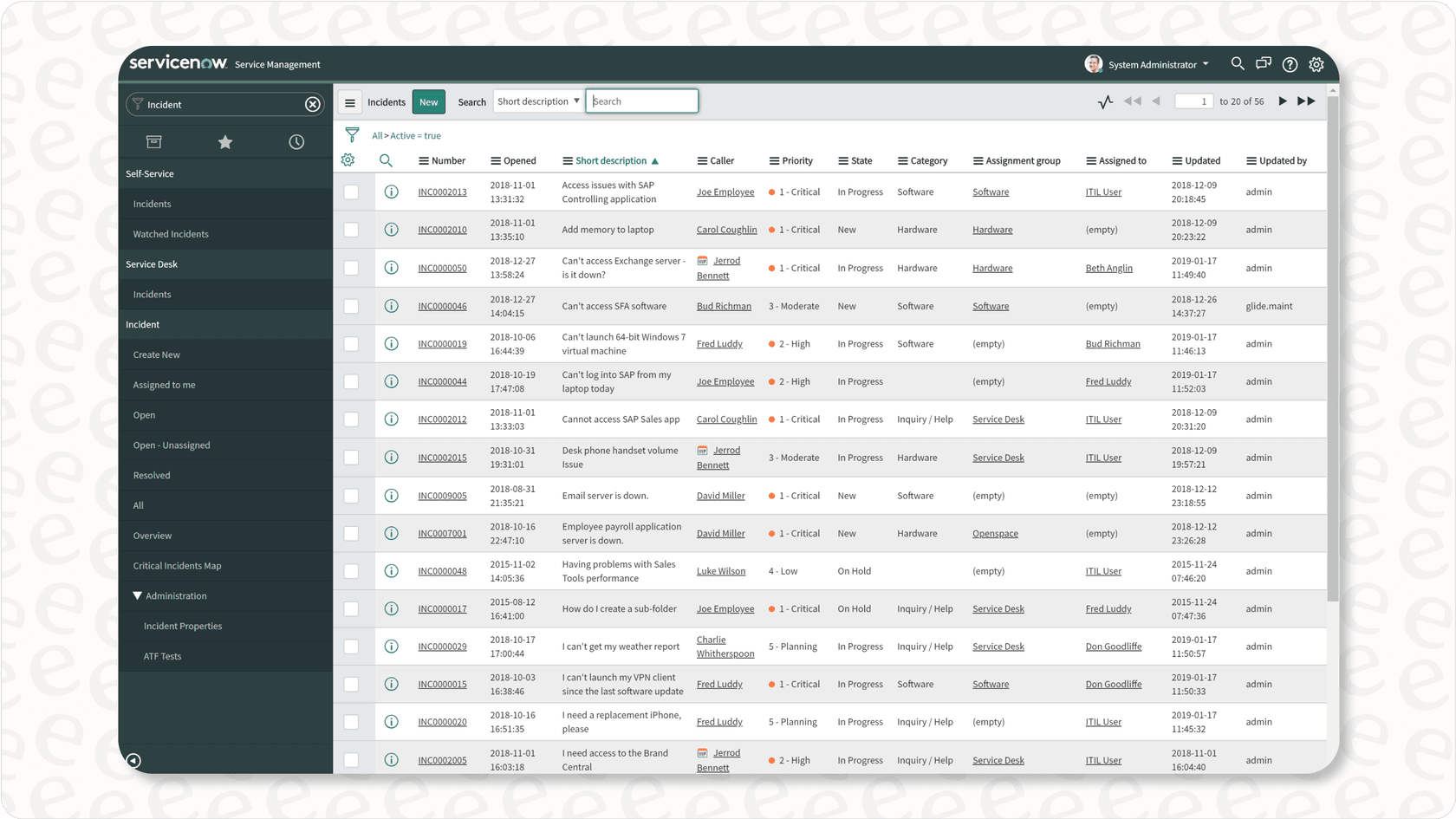 Screenshot of the ServiceNow Customer Service Management interface, showcasing its platform for enterprise customer service software.