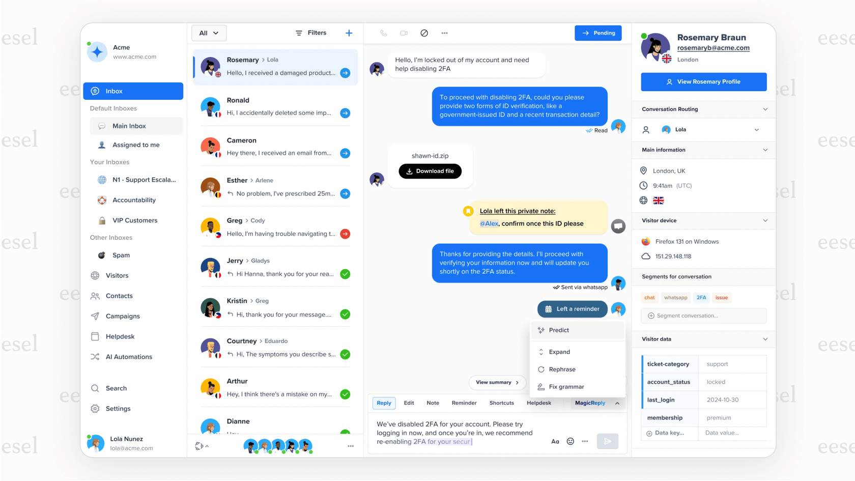 The Crisp user interface displaying its integrated shared inbox and CRM features, showcasing its value for startups searching for free Helpcrunch alternatives.