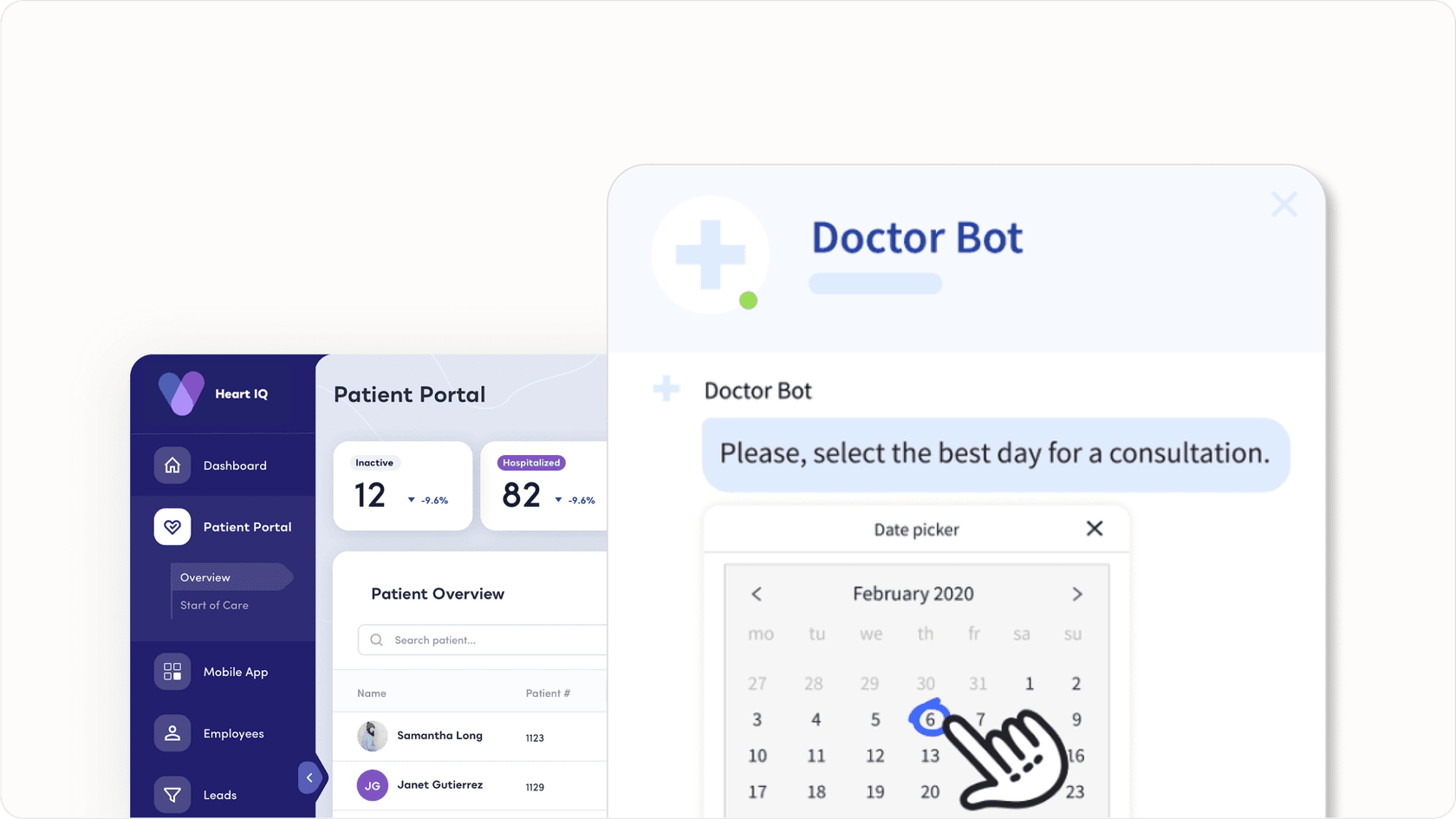 Screenshot of a healthcare portal showing an AI chat widget for booking appointments, a practical ai agent example in healthcare.