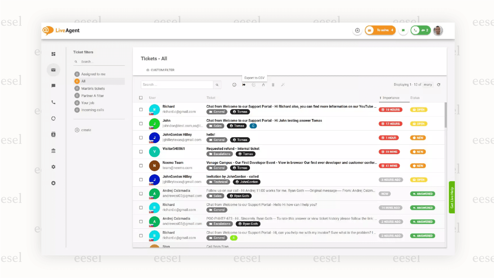 The LiveAgent universal inbox combining multiple communication channels, demonstrating its omnichannel capabilities for teams considering Helpcrunch alternatives.