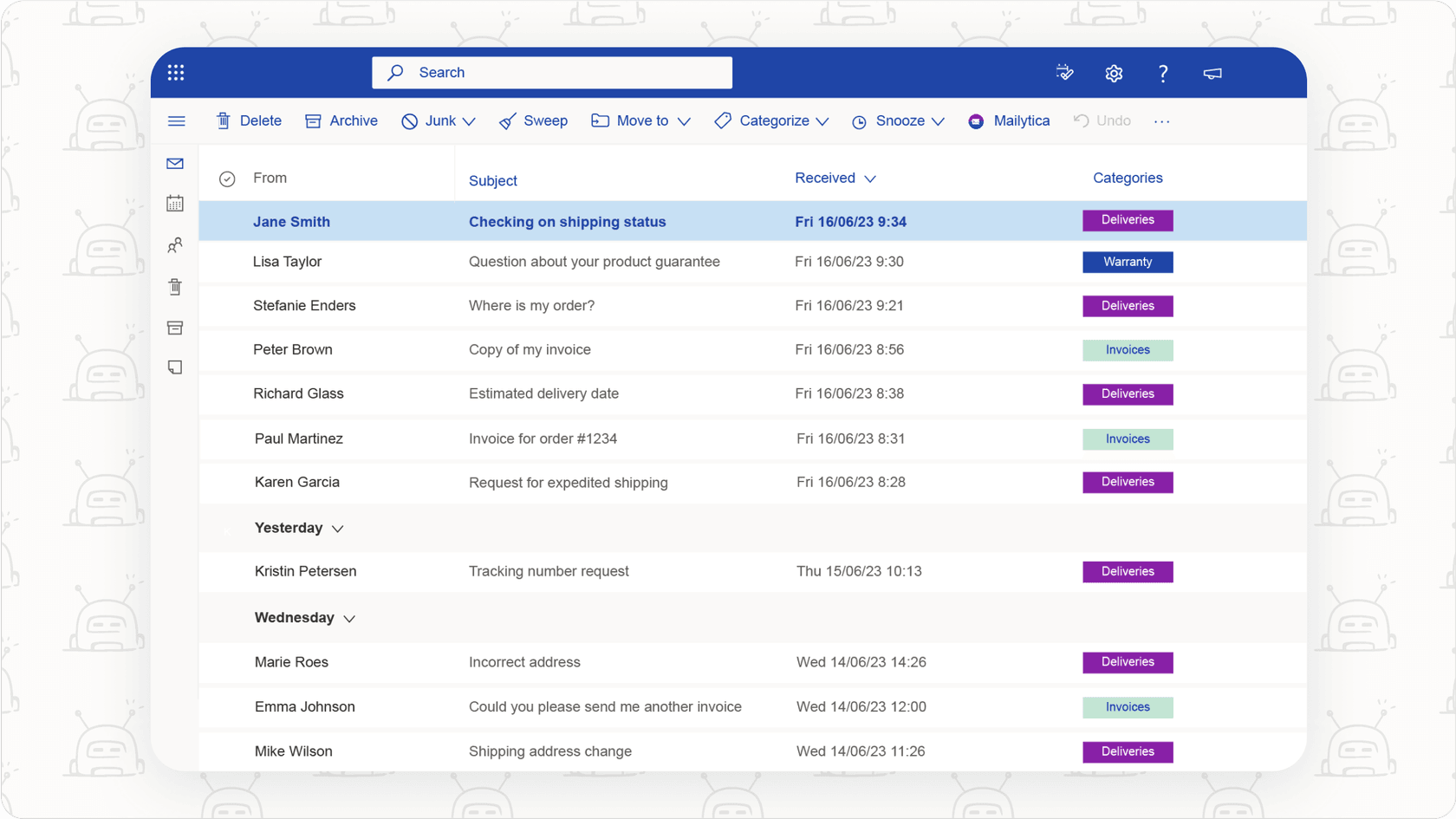 Screenshot illustrating how an AI email assistant organizes and prioritizes emails.